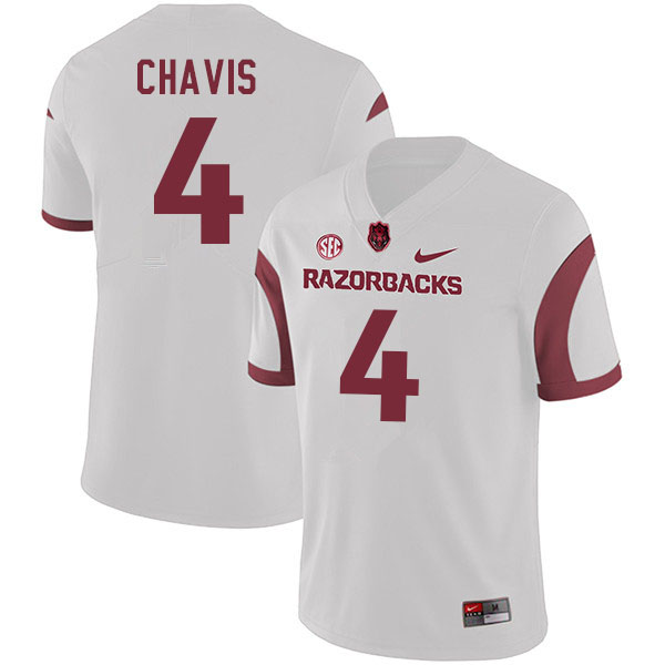 Men #4 Malik Chavis Arkansas Razorbacks College Football Jerseys Sale-White
